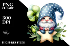 Cute Gnome with Freesia Flower on Star PNG Product Image 2