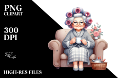 Old Lady Watercolor Character on Couch with Hair Curlers | Product Image 2