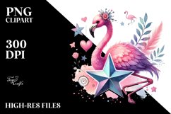 Adorned Flamingo on Star, Watercolor Painting Product Image 2