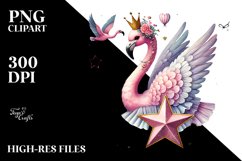 Whimsical Flamingo on Star, Watercolor PNG Product Image 2