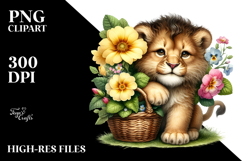 Detailed Cute Baby Lion with Flower Basket | Sublimation Product Image 2
