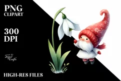 Floating Gnome with Snowdrop Watercolor Clipart Product Image 1
