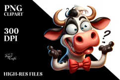 Goofy Cartoon Cow with Bow Tie PNG Product Image 2
