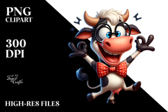 Goofy Cartoon Cow with Bow Tie PNG Product Image 2