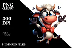Goofy Cartoon Cow with Bow Tie PNG Product Image 2