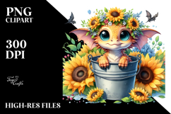 Cute Baby Dragon with Sunflower PNG Product Image 2