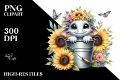 Cute Baby Dragon with Sunflower PNG Product Image 1