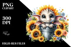 Cute Baby Dragon with Sunflower PNG Product Image 2