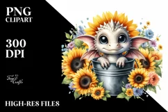 Cute Baby Dragon with Sunflower PNG Product Image 1