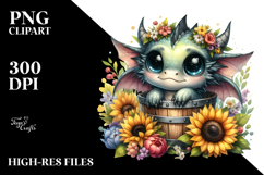 Cute Baby Dragon with Flowers PNG Product Image 2