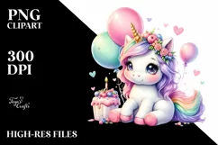 Cute Pastel Baby Unicorn Balloons Clipart Product Image 3