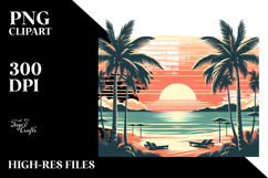 Retro Tropical Beach Sunset, PNG Product Image 2