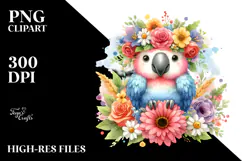 Cartoon Macaw with Flower Crown | Sublimation | Clipart Product Image 2
