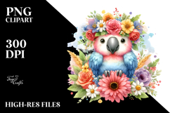 Cartoon Macaw with Flower Crown | Sublimation | Clipart Product Image 2