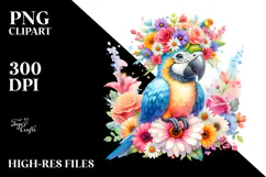 Cartoon Macaw with Flower Crown | Sublimation | Clipart Product Image 2
