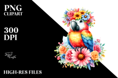 Cartoon Macaw with Flower Crown | Sublimation | Clipart Product Image 2
