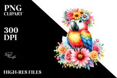 Cartoon Macaw with Flower Crown | Sublimation | Clipart Product Image 2