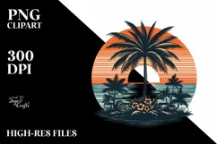 Vintage Tropical Tree Sunset T-shirt Clipart Product Image 3