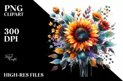 Vibrant Sunflower Bouquet Watercolor Clipart Product Image 3