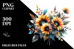 Vibrant Sunflower Bouquet Watercolor Clipart Product Image 3