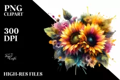 Vibrant Sunflower Bouquet Watercolor Clipart Product Image 1