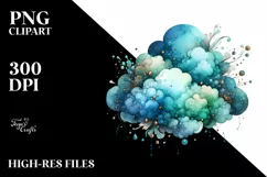 Colorful Cyan Watercolor Cloud with Metallic Insertions Product Image 1