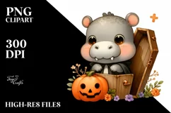 Cute Halloween Baby Hippo, Transparent PNG Product Image 1