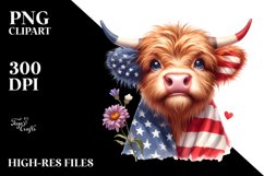 Bored Highland Cow with Flower | Sublimation | Clipart Product Image 1