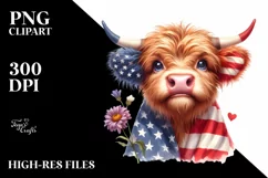 Bored Highland Cow with Flower | Sublimation | Clipart Product Image 1