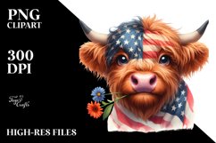 Bored Highland Cow with Flower | Sublimation | Clipart Product Image 1