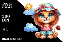 Goofy Cute Baby Lion with Smiling Cloud, Vibrant PNG Product Image 2