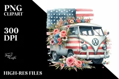 Watercolor Vintage Van with Flowers Clipart Product Image 3