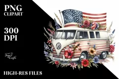 Watercolor Vintage Van with Flowers Clipart Product Image 3