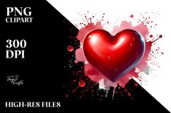 Red Glossy Heart on Splashy Background, Transparent PNG Product Image 2