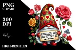 Valentines Gnome with Roses Hat, PNG Product Image 2