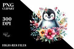 Colorful Floral Penguin Clipart Product Image 1