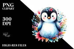 Colorful Floral Penguin Clipart Product Image 1