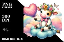 Colorful Cow Sitting on Cloud Holding a Heart PNG Product Image 2