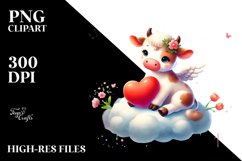 Colorful Cow Sitting on Cloud Holding a Heart PNG Product Image 2