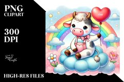 Colorful Cow on Cloud with Heart PNG Product Image 2