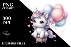 Watercolor Baby Unicorn with Balloons | Clipart Product Image 1