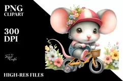 Cute Baby Mouse Cycling | Sublimation | Clipart Product Image 1