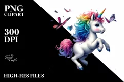 Adorable Butterfly Chasing Unicorn, PNG Product Image 1