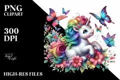 Colorful Butterfly Unicorn PNG Product Image 1