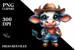Expressive Watercolor Cow with Farm Jeans | Sublimation Product Image 1