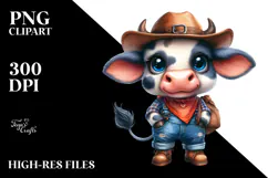 Expressive Watercolor Cow with Farm Jeans | Sublimation Product Image 2