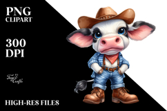 Expressive Watercolor Cow with Farm Jeans | Sublimation Product Image 2