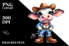Expressive Watercolor Cow with Farm Jeans | Sublimation Product Image 2