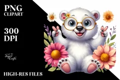 Watercolor Funny Baby Polar Bear Sitting es Clipart Product Image 1