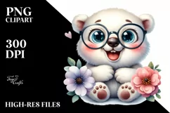 Watercolor Funny Baby Polar Bear Sitting es Clipart Product Image 1